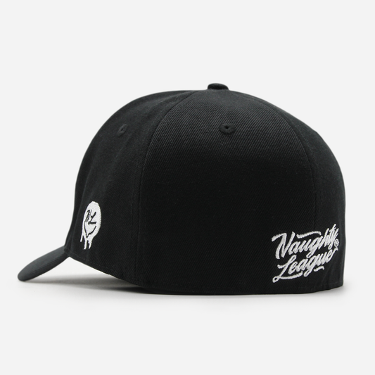 Branded Logo Curved Stretch Fitted Black/White