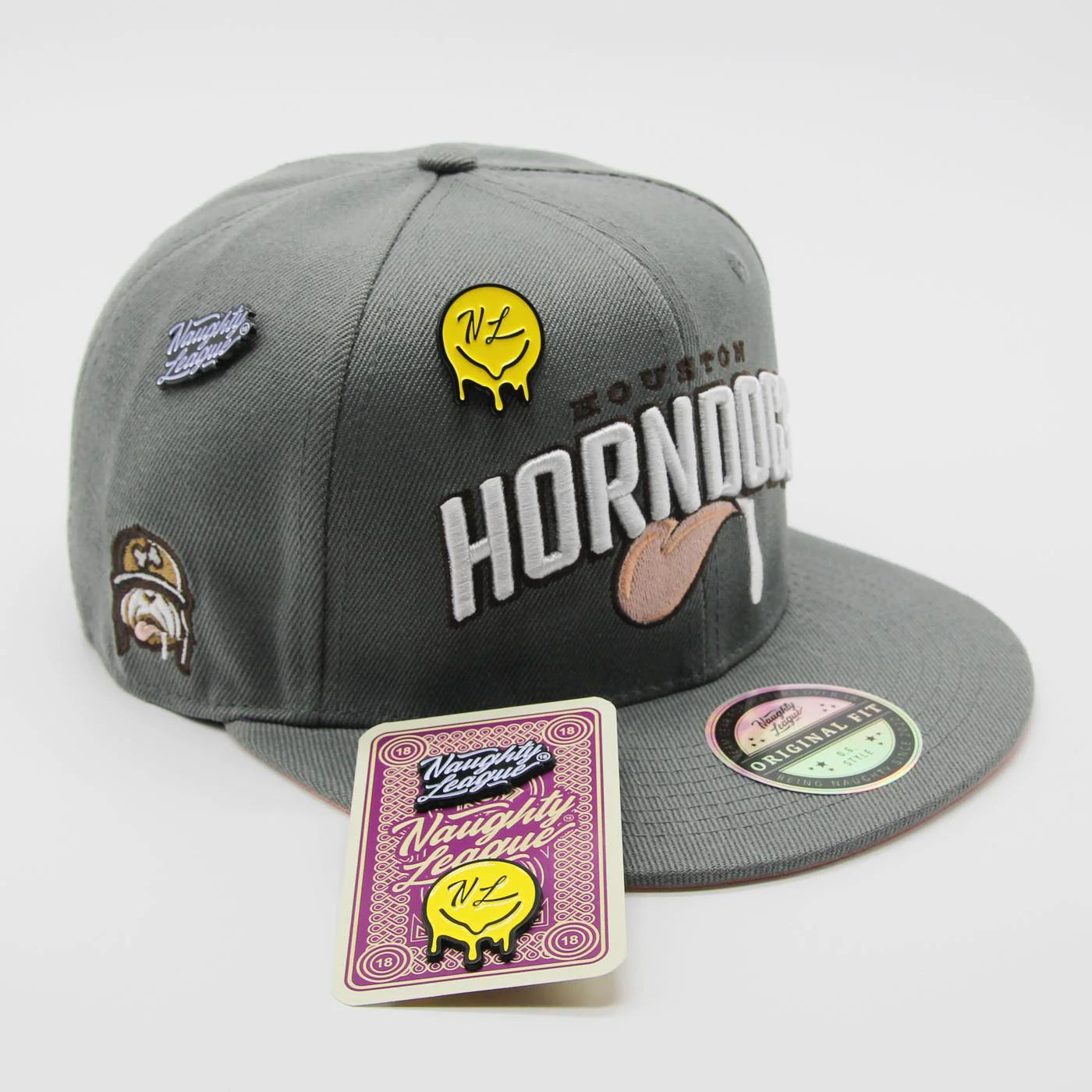 Houston Horndogs Text Logo Fitted Grey